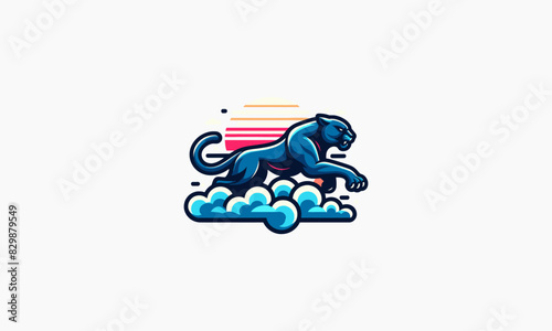 panther running on cloud vector illustration flat design