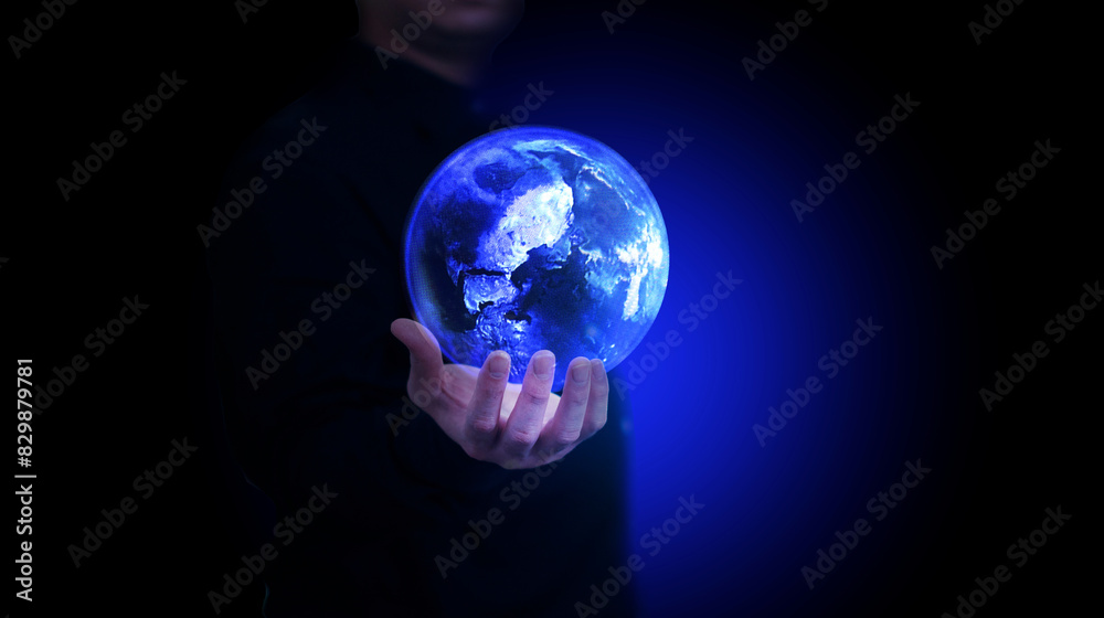 man hold digital global in dark for technology internaet world man hold digital global in dark for technology internaet world