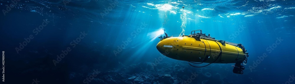 Fototapeta premium Automated underwater vehicle AUV exploring oceanic depths, capturing research and exploration capabilities