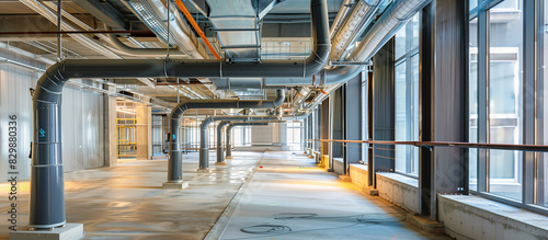water pipe system in modern spacious building construction architectural detailed