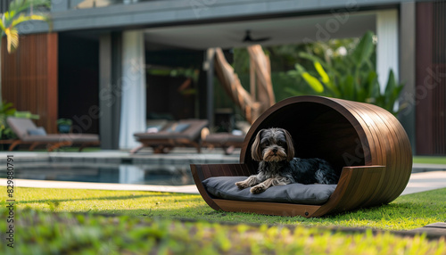 there is a dog that is sitting in a dog bed