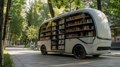 Selfdriving mobile library visiting neighborhoods, promoting accessibility and literacy photo