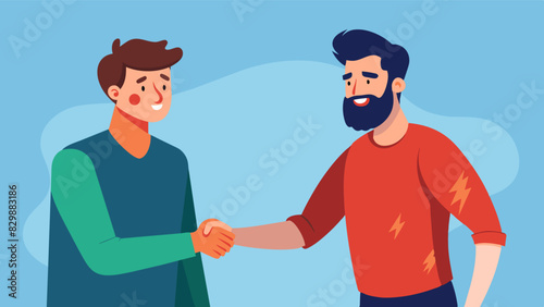 A man with a prominent scar on his hand confidently shaking hands with someone without trying to hide it.. Vector illustration