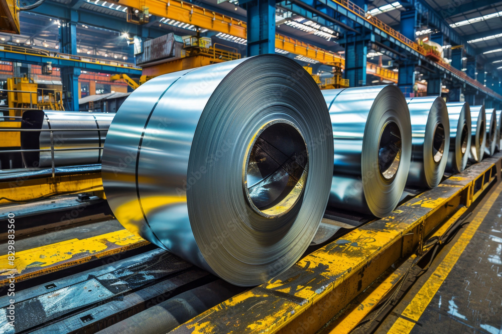 Rolls of galvanized sheet metal in a factory Rolls of galvanized sheet metal in a factory