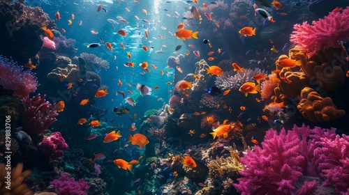 Craft an image of a vibrant coral reef teeming with colorful