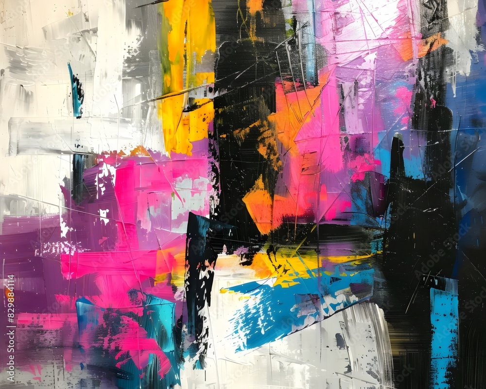 Obraz premium Abstract Colorful Geometric Shapes and Brush Strokes