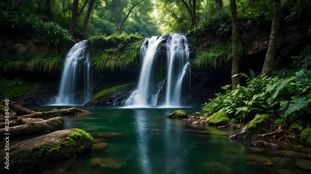 The serene beauty of a cascading waterfall hidden deep within a lush, emerald forest ai_generated The serene beauty of a cascading waterfall hidden deep within a lush, emerald forest ai_generated