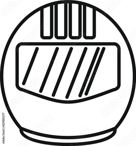 Line art illustration of a classic astronaut helmet in a simple black and white design