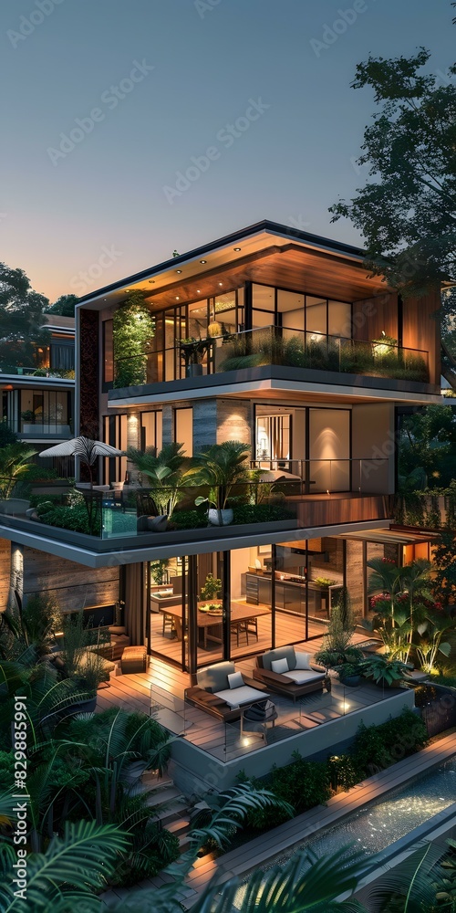 Fototapeta premium A modern villa in the rainforest
