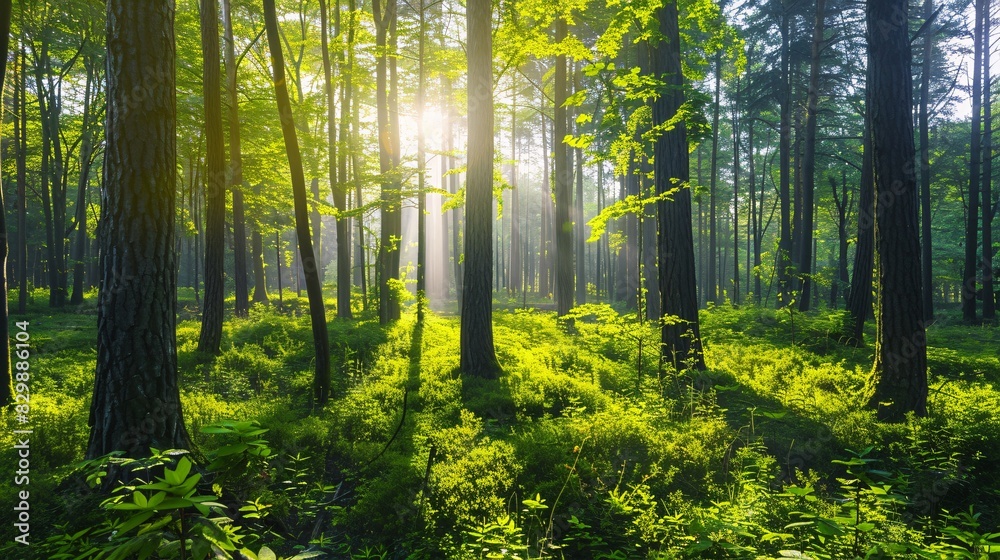 Lush Green Forest with Sunlight for Environment Day and Sustainable Concept