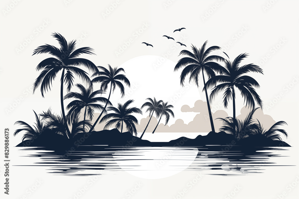 there is a black and white picture of a tropical island