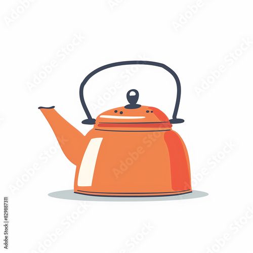 there is a orange tea kettle with a black handle