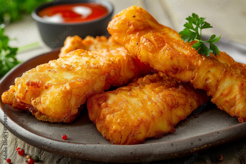 Gourmet culinary experience. Delighting in luxurious fried fish and sauce Gourmet culinary experience. Delighting in luxurious fried fish and sauce