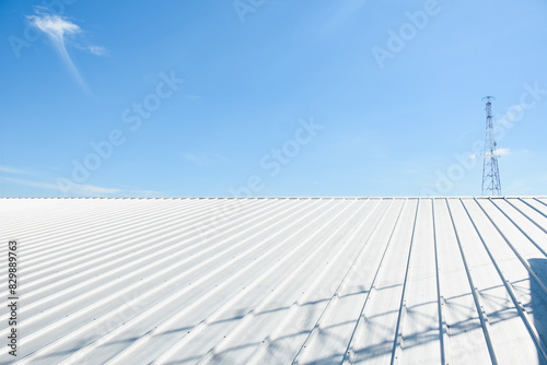 metal sheet roofing on commercial construction with blue sky