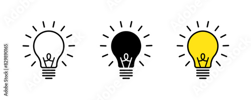 Lamp, lightbulb icon set. Solution or idea symbol. Thinking concept. Vector