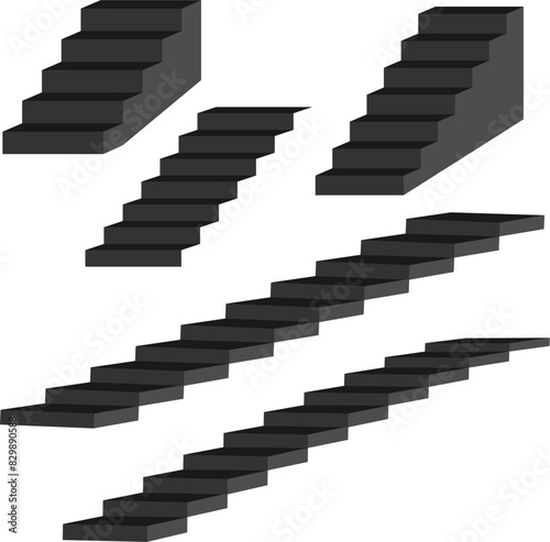 black staircase in the house,3d interior staircases isolated on white background. the stair steps collection