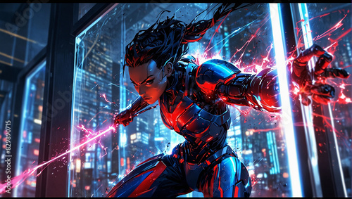 Anime 3D poster cartoon comics scene superhero invader superpower hitting enemy