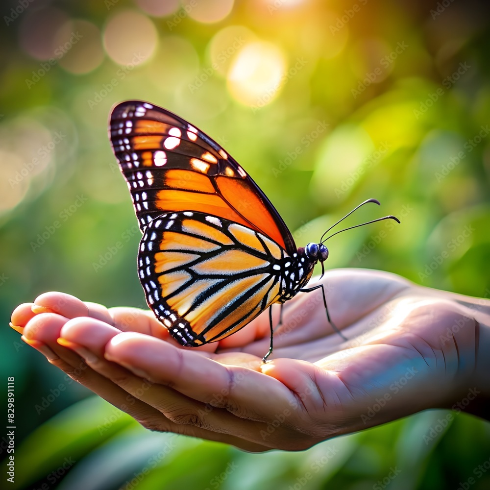 Fototapeta premium close up on butterfly held in hand