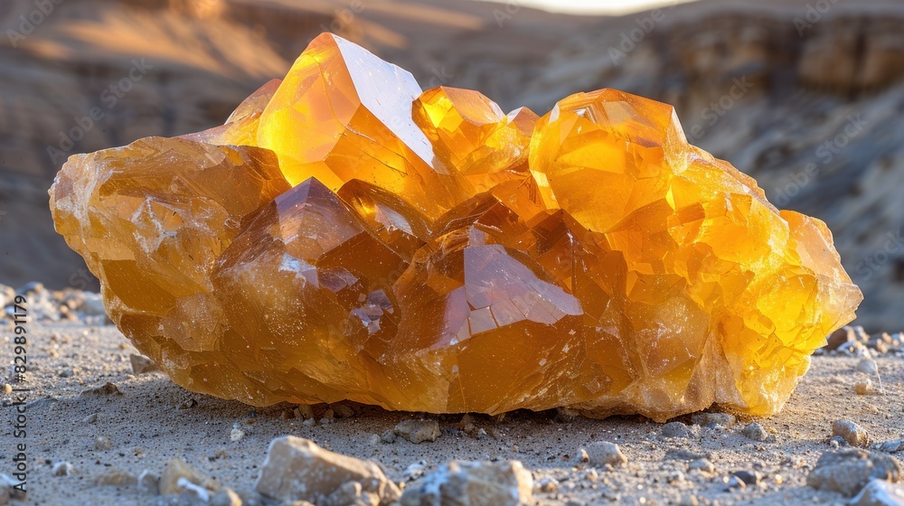 Yellow crystals clustered on sandy ground Yellow crystals clustered on sandy ground