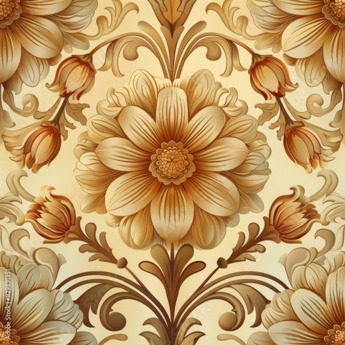 Golden Retro Floral Seamless Pattern