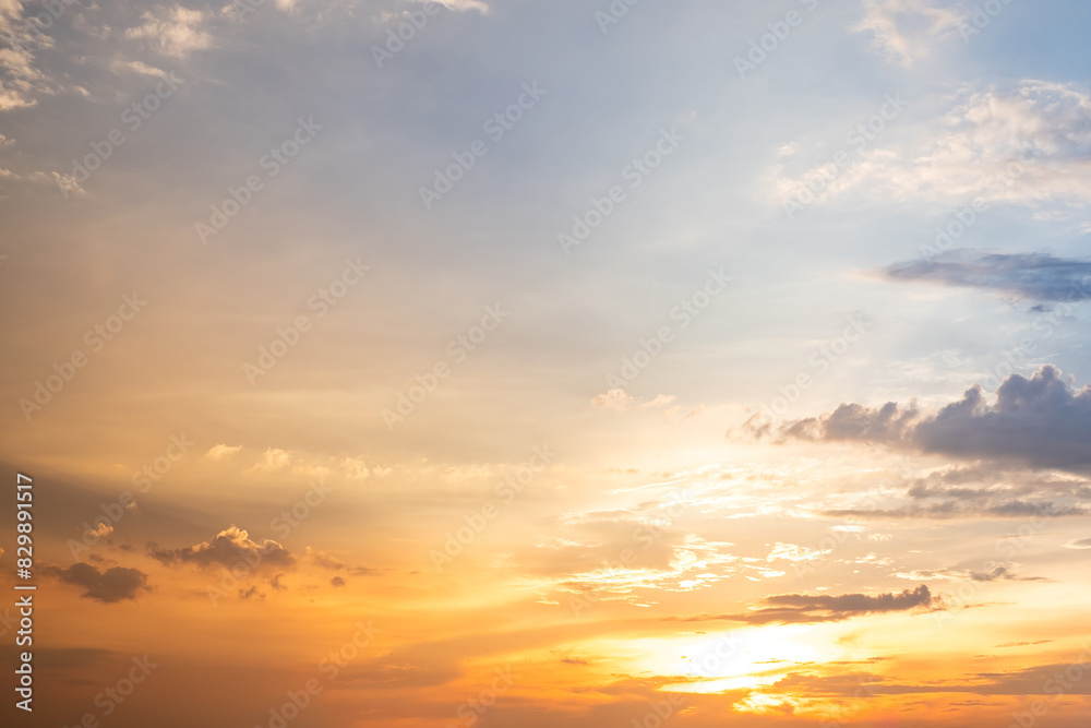 Beautiful , luxury soft gradient orange gold clouds and sunlight on the blue sky perfect for the background, take in everning,Twilight, Large size, high definition landscape photo