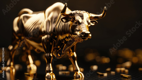 Golden Bull  Symbol of Wealth and Prosperity Amidst a Dark  Luxurious Backdrop