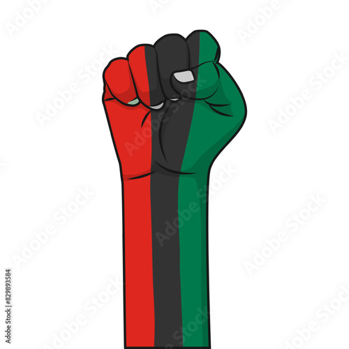 Vector illustration of fist hand in red, black and green color on transparent background
