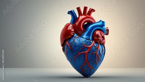 Beautiful 3d illustration of human heart. Cardiovascular system medical science human body anatomy wallpaper background design. photo