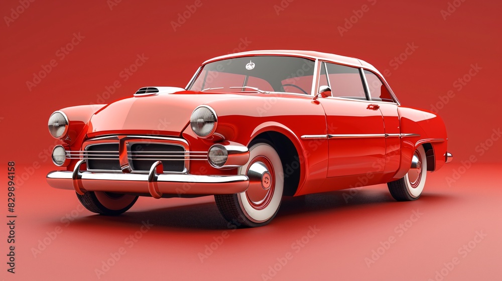 Fototapeta premium Red vintage car on red background
