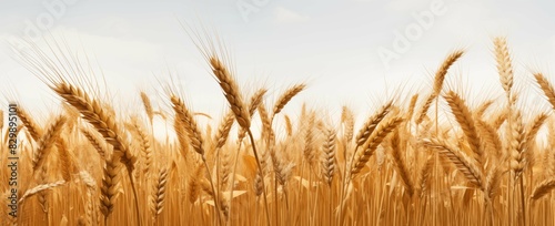 A scenic wheat field under a clear blue sky.