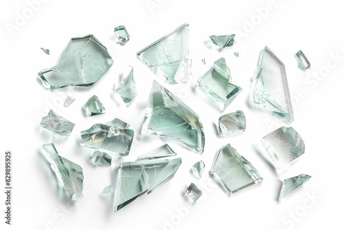 Shards of shattered glass on white background