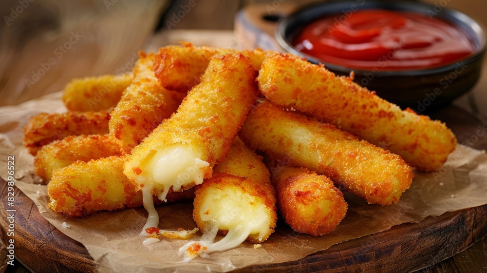 cheesy delight freshly cooked golden mozzarella sticks on rustic paper napkin food photography