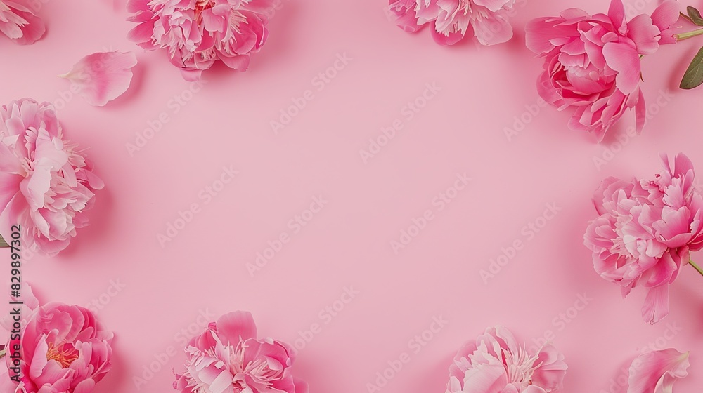 Frame made of beautiful peony flowers on pink background. Flat lay. Generative Ai Frame made of beautiful peony flowers on pink background. Flat lay. Generative Ai