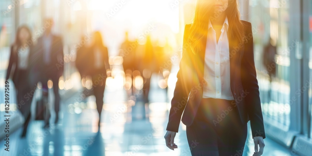Business people walking in the city on their way to work Business people walking in the city on their way to work