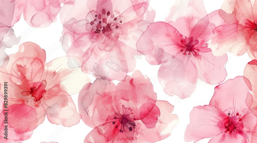 delicate watercolor flowers in shades of pink on white background feminine floral pattern handpainted illustration delicate watercolor flowers in shades of pink on white background feminine floral pattern handpainted illustration