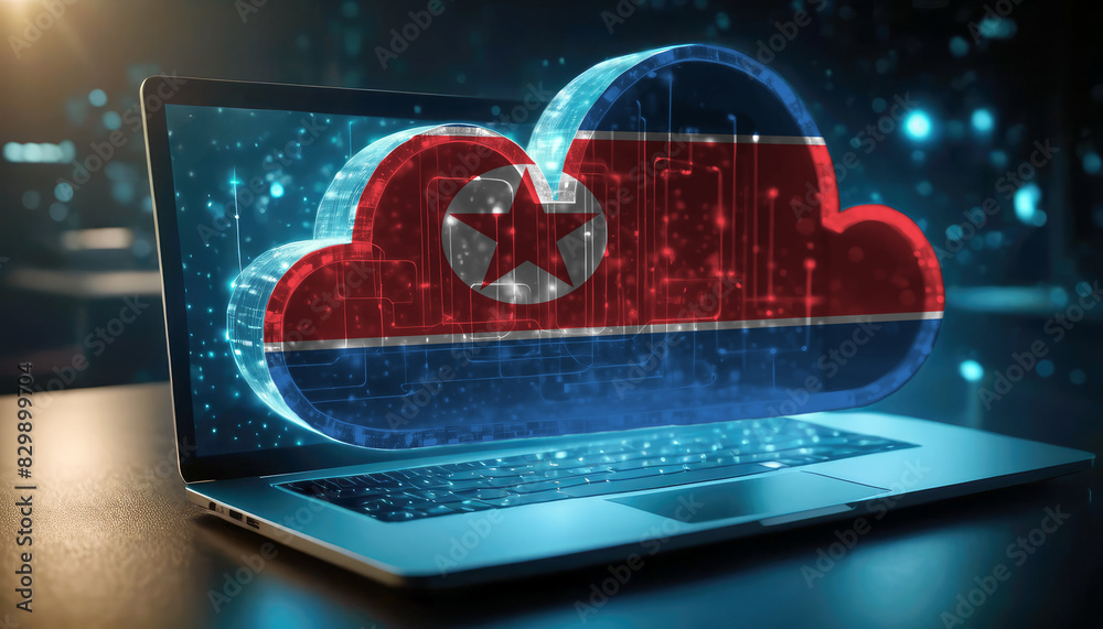 An image of a laptop with a cloud icon featuring the North Korea flag, symbolizing the significance of cloud services in the North Korea technology sector An image of a laptop with a cloud icon featuring the North Korea flag, symbolizing the significance of cloud services in the North Korea technology sector
