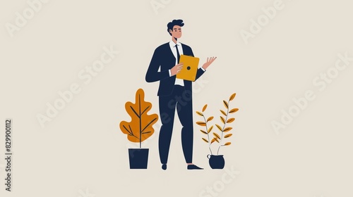 stylish illustration of a businessman presenting innovation to a client , stylish illustration of a businessman presenting innovation at a meeting