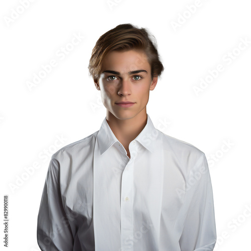 Young man in white shirt on transparent background