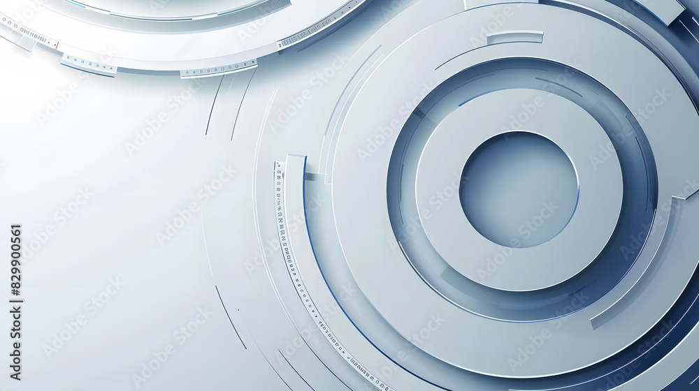 Obraz premium Blue white minimal round lines abstract futuristic tech background. Vector digital art banner design. Generative AI.