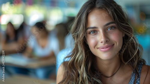 Portrait of young student in class room