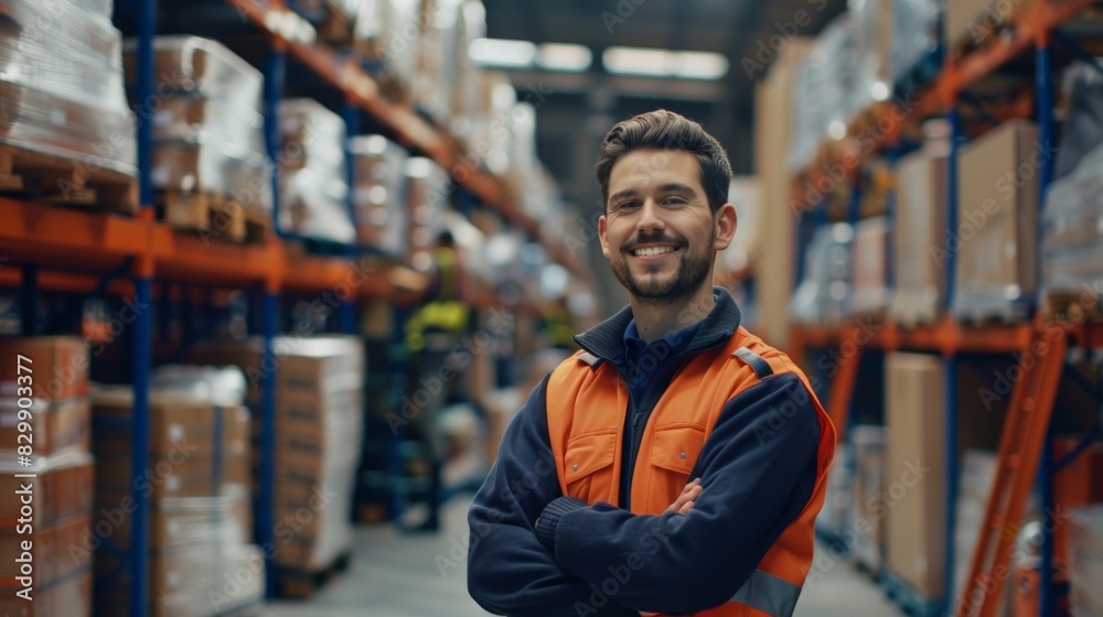 Warehouse Employee Man Wearing Safety Cap And Work Uniform Warehouse Employee Man Wearing Safety Cap And Work Uniform