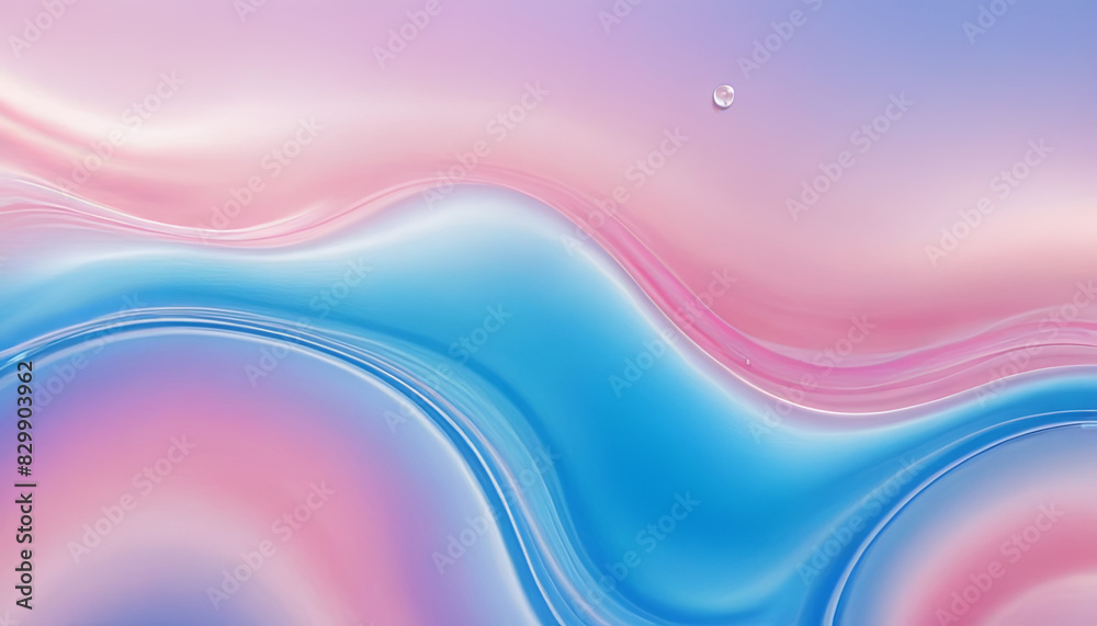 Fototapeta premium A blue and pink background with a single drop of water prominently in focus