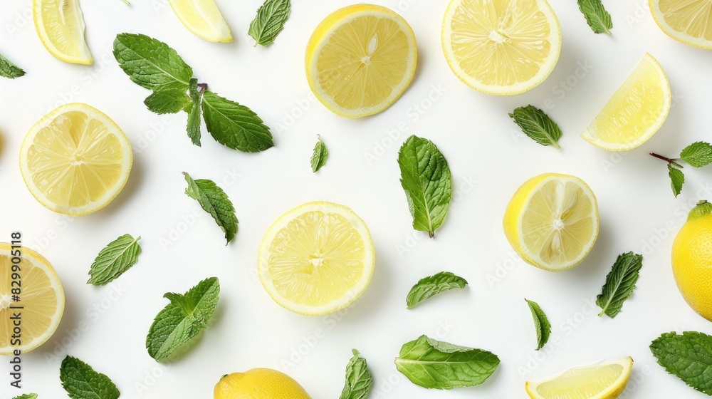 White background featuring lemon and mint elements