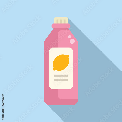 Vibrant lemon detergent bottle illustration with pink label and shiny plastic cap for household cleaning and laundry product branding vector design