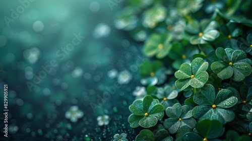 An intimate close-up of dewy shamrock (Oxalis) leaves showcasing their delicate texture and vibrant color photo