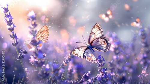 Wallpaper Mural Beautiful butterflies in the air, surrounded by lavender flowers, beautiful and dreamy, with a bokeh background and blurred background, with blue and purple tones. Torontodigital.ca