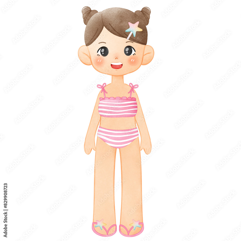 Little Girl in Swimsuit, Summer Illustration, Summertime Clipart Hand Drawn Little Girl in Swimsuit, Summer Illustration, Summertime Clipart Hand Drawn