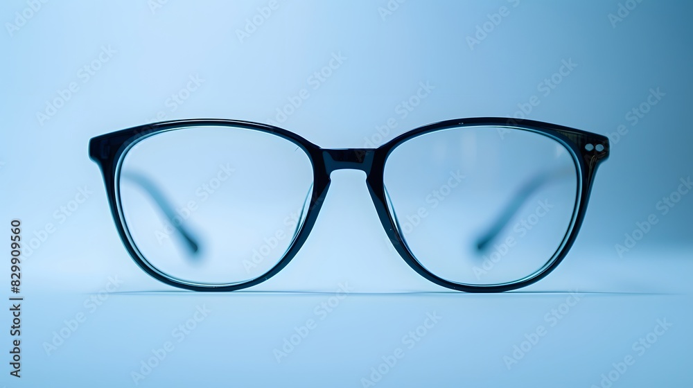 Black frame glasses on a white background, close up product photography in a studio with light.