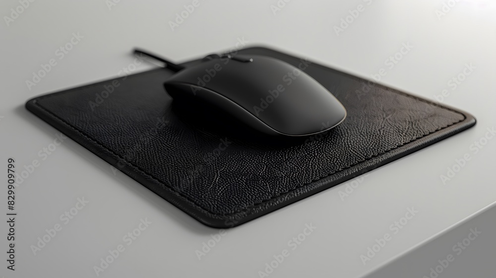 Black mouse pad mockup on white background, 3d rendering , closeup shooting,