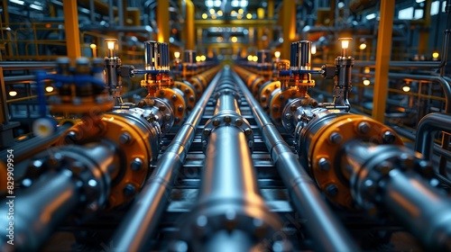 Double exposure of piping manifold designs with real industrial manifold setups. Minimal and Simple style photo